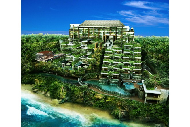 2013年グランドオープンの、断崖の斜面に建つ非日常リゾートホテル。