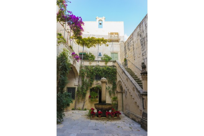 古都イムディーナの中でも最古の建物の一つとされる貴族ファルゾン家の邸宅として使われていた建物。現在はマルタの歴史が詰まったミュージアムとなっている建物の中庭で行われる厳かなパティオウェディング