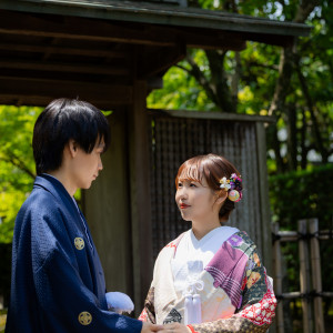 岡崎公園内にある茶室周辺で和装の雰囲気ぴったりの場所での前撮り撮影|龍城神社の写真(51699485)