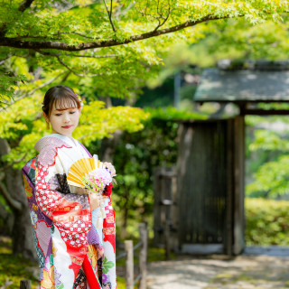 古典柄の色打掛と緑が、とても素敵ですね