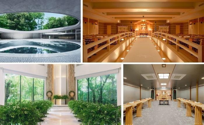緑溢れる2つのチャペルと、出雲大社の神様を祀る2つの神殿よりお選びいただけます。