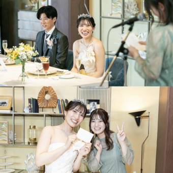 少人数だから伝わる、友人からの真っ直ぐな祝福。温かい時間が流れる特別なひと幕です。