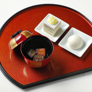 【四の膳】京都半兵衛麩の黒蜜和えとスーパーメロンショートケーキ ミルクジェラート
