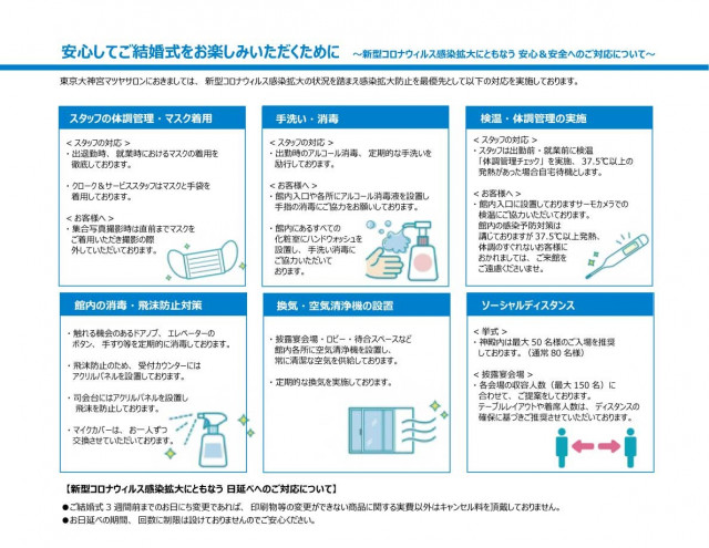 新型コロナウイルス対策 東京大神宮マツヤサロン ウエディングパーク