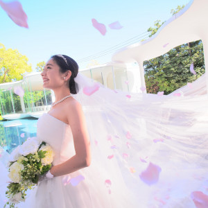 ゲスト皆様からの祝福の瞬間。フラワーシャワー演出。|ラヴィーナ姫路（Wedding Manor House La Viena Himeji）の写真(14086591)