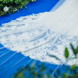 「永遠」の意味が込められた、ロイヤルブルーのバージンロード。純白のウェディングドレスが美しく映り、刺繍が浮かび上がるような写真が残せます。|アニヴェルセル 表参道の写真(34321961)