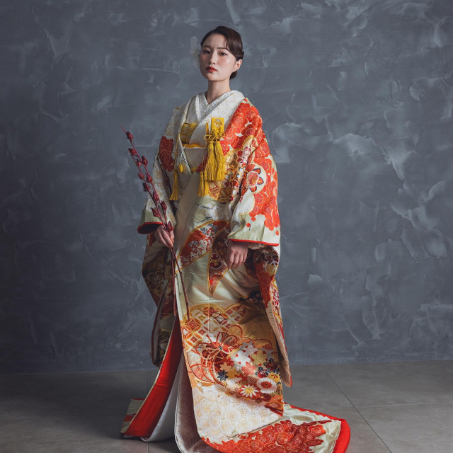 【数量限定】ヘッドドレス～コチョウランのレッドゴールドstyle～ 和装 LiliumNena / ブラウン 和ドレス120cm～150cm <471>