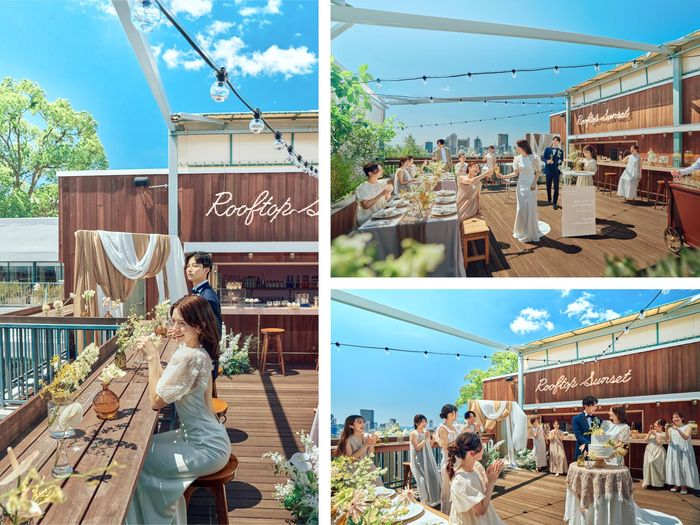 ルーフガーデンでの乾杯/少人数向けのテーブルレイアウト