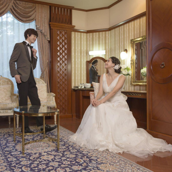 花嫁のためのお部屋、ブライズルームで挙式までの時間をお過ごしいただけます