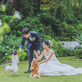 緑と花々に囲まれたガーデンで愛犬と・・・