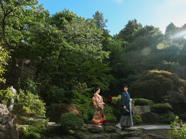 日本庭園からの入場シーンはゲストの心にいつまでも残ります