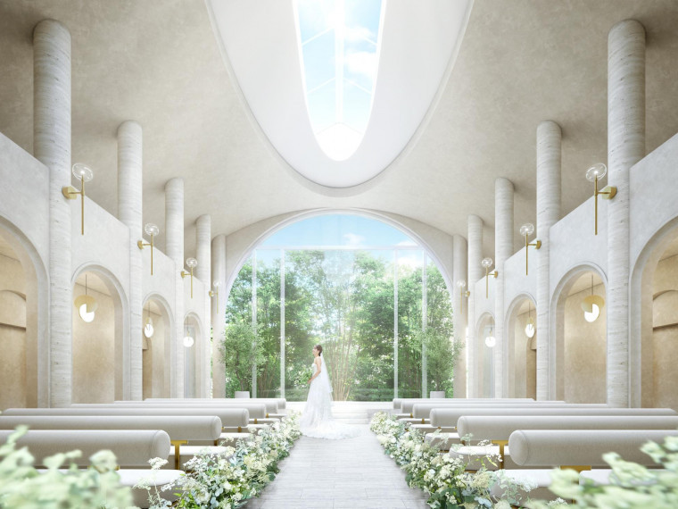 純白のチャペルと翠緑のガーデンが織りなすナチュラルな空間