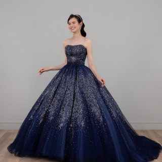 Navy Splendeur（ネイビー・スプランドゥール）
深みのあるダークネイビーのグリッターチュールの下に、はっきりとしたネイビーと水色のチュールを重ねたドレス