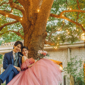 【ナイト】シンボルツリーの下で＊日中とは異なる大人びた雰囲気に|ENSOLEILLE（アンソレイエ）～VILLAGE WEDDING～の写真(57006853)