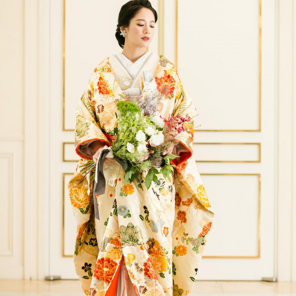 和装に似合うブーケも生花でご用意が可能