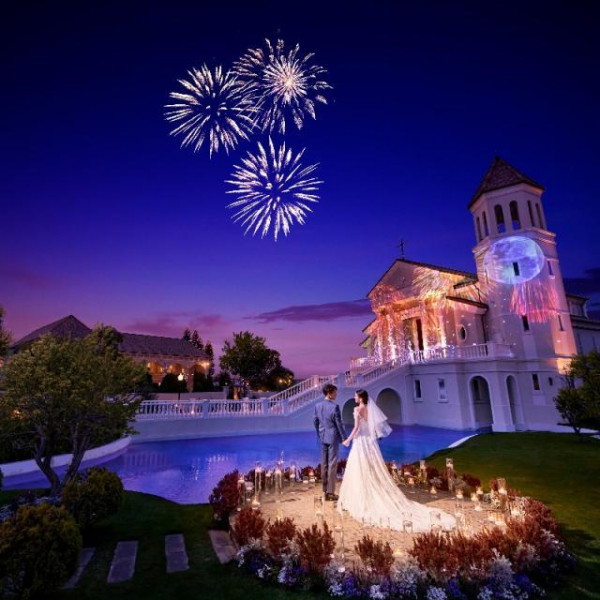 披露宴のフィナーレに打ち上げ花火を