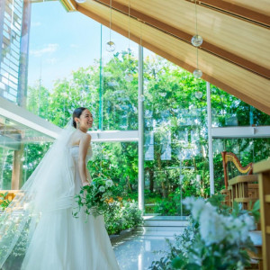 優しく降り注ぐ太陽の光が新婦を美しく照らします|アーセンティア迎賓館（高崎）/テイクアンドギヴ・ニーズウェディングの写真(55873024)