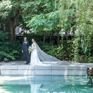 河文で前撮りも可◎日本庭園に囲まれた石舞台は圧巻です