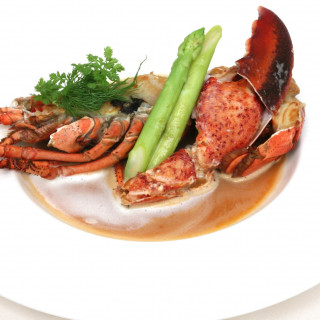 オマールエビと帆立のテルミドール ソースアメリケーヌ ラタトゥイユ添