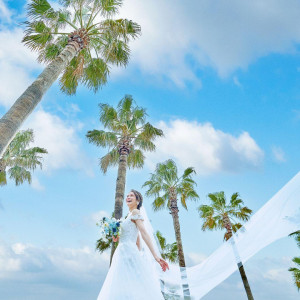 緑と青い空にウェディングドレスがとてもよく映える|アートグレイス ウエディングコースト 東京ベイの写真(56144197)