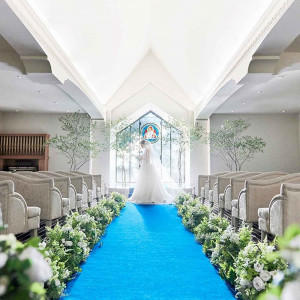 選べるバージンロードもモアフィールの魅力。ロイヤルブルーのバージンロードは大人花嫁様にぴったり♪|モアフィール宇都宮プライベートガーデンの写真(7408507)