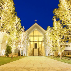 「サンタマリア教会」約30,000個のイルミネーションが夜のシーンを演出する。特にサンタマリア教会の夜景は必見【ララシャンスいわき】|ララシャンスいわきの写真(628670)