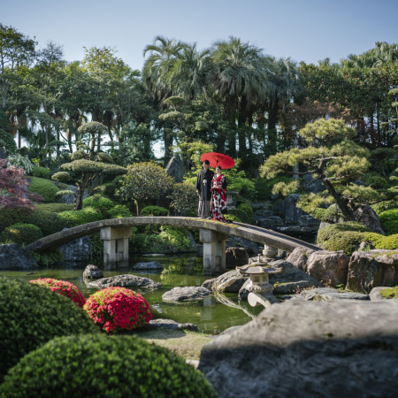 庭園でのロケーションフォト