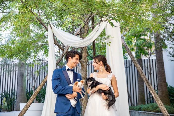 挙式だけではなく、披露宴やガーデンもペットOK！ 一日一緒に過ごせる、自由度の高さが魅力！