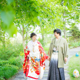 洋髪に和装で園内散策♪