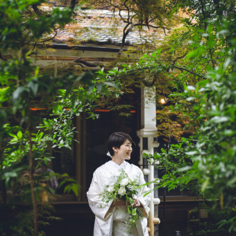 南天の葉や、紅葉、ハナミズキの花も咲くお庭。