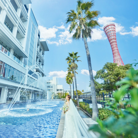噴水前の人気のフォトスポット