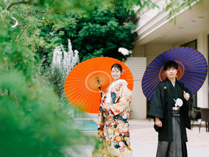 館内は和装も似合う空間が至るところに!ウォーターガーデンでのショットも絵になる一枚に