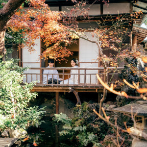 紅葉の時期は庭園の木々が色づきより一層季節感を演出。この時期ならではの前撮りも人気の1つ。|HATSUNEYA GARDEN ～since1868 Kawagoe～（ハツネヤ ガーデン）の写真(19018091)