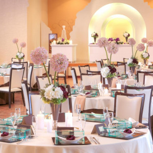 会場フィリア。ベージュ×ブラウンで落ち着いた雰囲気に…華やかさと落ち着き両方味わえます✨  ♡グランシア須賀川♡|グランシア須賀川の写真(744850)