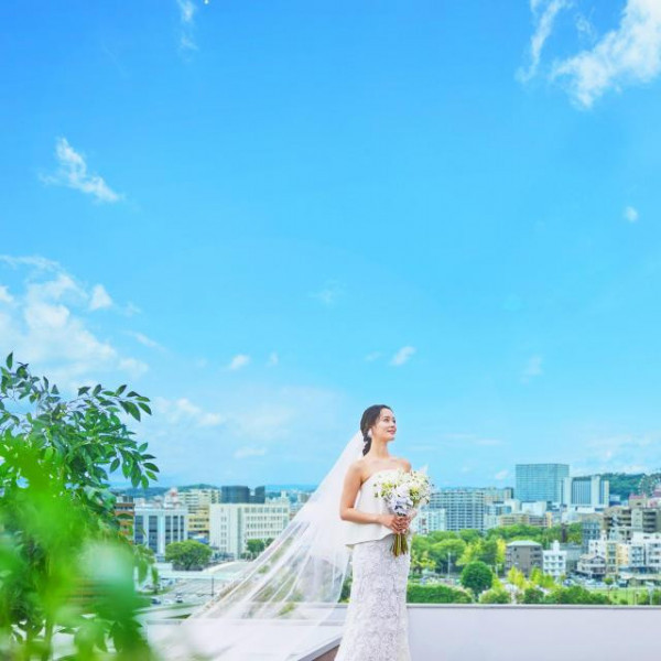 青空のもと誓いを立てる祝福Wedding