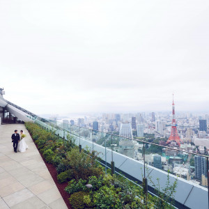 247mの高さにて、東京タワーをバックにおふたりのウェディングフォトをお撮りすることができます。|アンダーズ 東京（Andaz Tokyo）の写真(3341904)