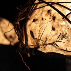 ひとつとして同じデザインはない照明。水戸の自然百貨 斉藤さんご自身で和紙を漉き、サンキライの枝を見事に活かしています。和紙を通した優しい灯りが空間をより温かく演出。|藤右ェ門の写真(23125872)