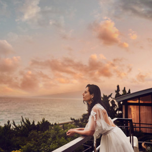 結婚式でのひと時を思い返すロマンチックな夕暮れ|指帆亭 Shihantei Pine Tree Resortの写真(15201771)
