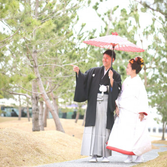 敷地内庭園での和装フォトも