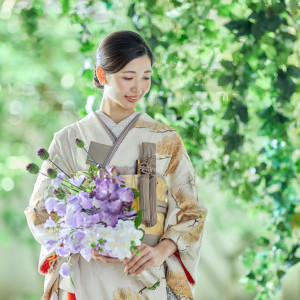 小物次第で、和のスタイルがもっと豊かな出で立ちとなります。柄合わせ、色あそびを楽しんで♪|Miel Citron(ミエルシトロン)●BRASSグループの写真(55402097)