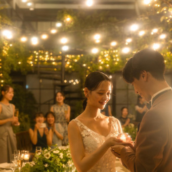 夜はライトアップされ、大人なパーティにも