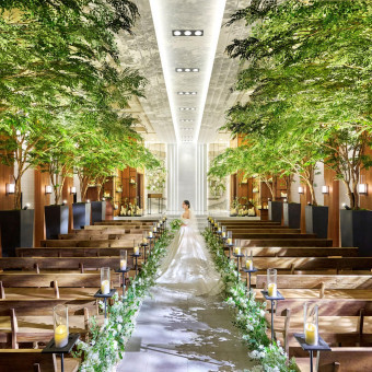 ケヤキ並木がモチーフの「チャペルグランデ」ナチュラルな雰囲気がふたりとゲストを包み込む。