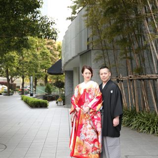レストラン横の竹と和装は相性抜群です♪