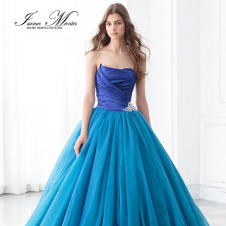 【カラードレス】Aライン。2色のブルー使いが美しいドレス。