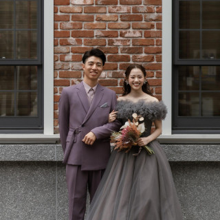 パープル×グレーのコーディネイト