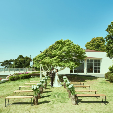 シンボルツリーをバックに挙式