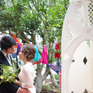 緑豊かな開放的なガーデンテラスでは、お子様連れのゲスト者安心＆ペットと一緒に結婚式もOK！