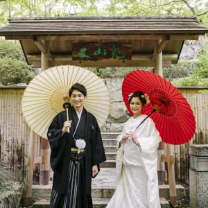 和装でお写真も可能です。写真は丈山苑ロケーションです|TSUMUGU HOUSE FOREST WEDDINGの写真(53011910)