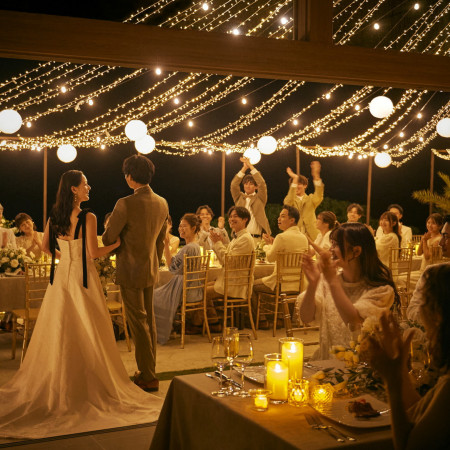 夕陽に染まる空と心地よい波音、そしてきらめく光に包まれながら過ごす特別なパーティ。大切な人との笑顔があふれる至福の時間をザ・ヨミタンリゾート アクアグレイスで。