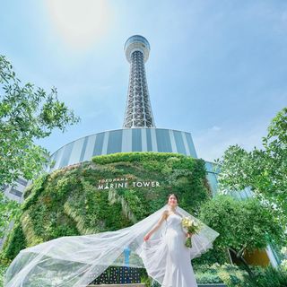 横浜マリンタワーのふもとはここならではのフォトスポット